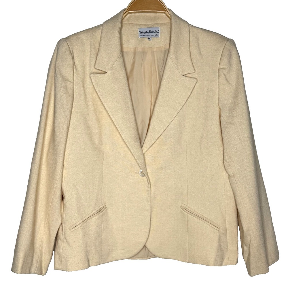 Vintage Diane von Furstenberg Butter Yellow Blazer Jacket One Button Size 14*